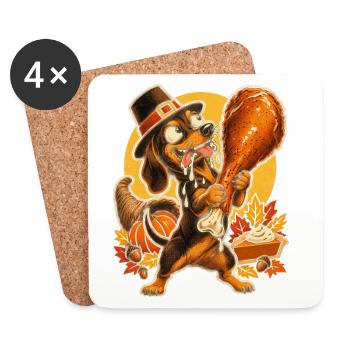 Thanksgiving Dackel mit Truthahn-Drumstick - Untersetzer (4er-Set) - Weiß - Vorne
