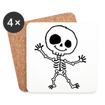Fröhliches Halloween-Skelett im Kinder-Kritzelstil - Untersetzer (4er-Set) - Weiß - Vorne