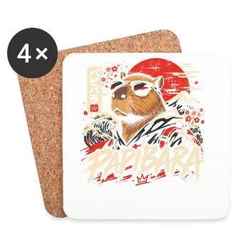  Papibara Capybara Japanische Welle Aufgehende - Untersetzer (4er-Set) - Weiß - Vorne