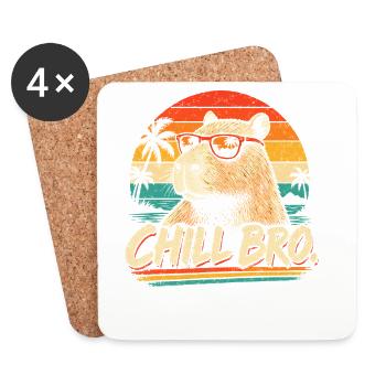 CHILL BRO – Lustiges Capybara mit Sonnenbrille - Untersetzer (4er-Set) - Weiß - Vorne