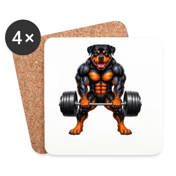 Rottweiler Hund Kraft Sport Gewichtheber - Untersetzer (4er-Set) - Weiß - Vorne