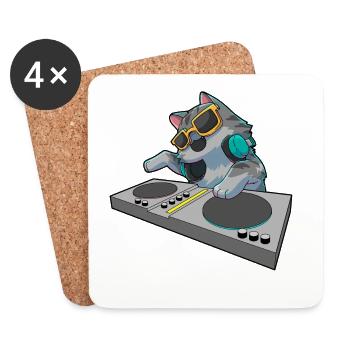 Katze DJ Musik - Untersetzer (4er-Set) - Weiß - Vorne