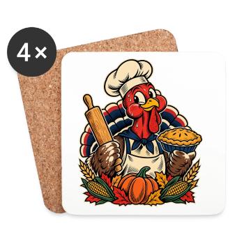 Thanksgiving Truthahn Bäcker mit Kürbis-Pie - Untersetzer (4er-Set) - Weiß - Vorne