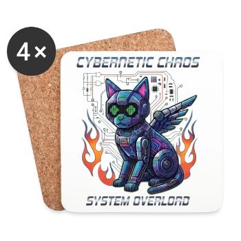 Katze Cybernetic Chaos, Cyberpunk - Untersetzer (4er-Set) - Weiß - Vorne