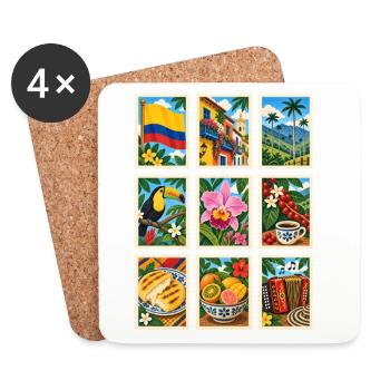 Kolumbien Briefmarken - Untersetzer (4er-Set) - Weiß - Vorne