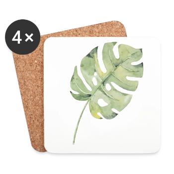 Monstera Blatt Aquarell Grün - Untersetzer (4er-Set) - Weiß - Vorne