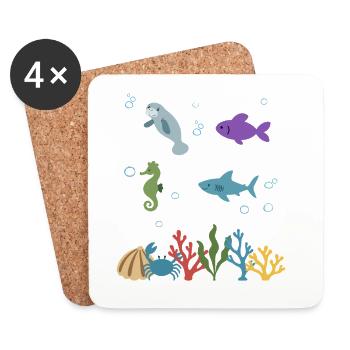 Seekuh Unterwasser Kinder Fisch Seepferdchen - Untersetzer (4er-Set) - Weiß - Vorne