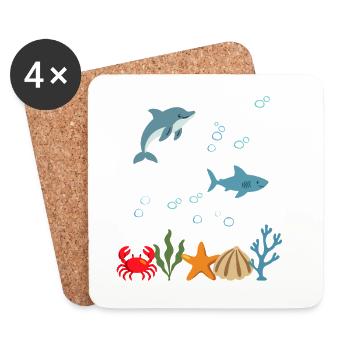 Delfin Unterwasser Kinder Hai - Untersetzer (4er-Set) - Weiß - Vorne