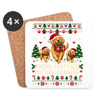 Weihnachtshunde mit kalten Nasen - Untersetzer (4er-Set) - Weiß - Vorne
