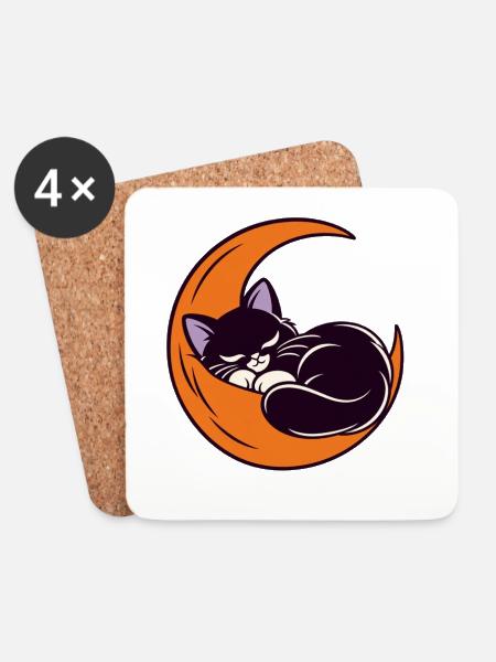 Mondschlaf Katze auf der Sichel - Untersetzer (4er-Set) - Weiß