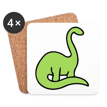 Lime Dino Silhouette auf Schwarz - Untersetzer (4er-Set) - Weiß - Vorne