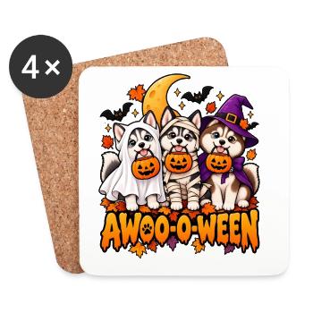 Halloween-Wau: Drei Welpen im Kürbis - Untersetzer (4er-Set) - Weiß - Vorne