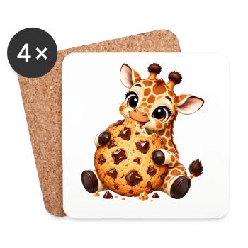 Süße Cartoon Giraffe mit Keks Naschen - Untersetzer (4er-Set) - Weiß - Vorne