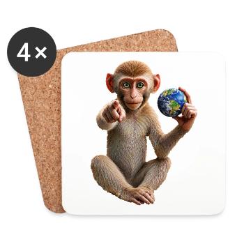 Affe-mit-Erdkugel - Untersetzer (4er-Set) - Weiß - Vorne