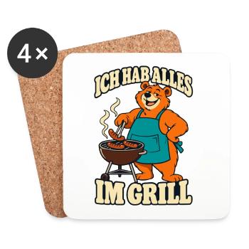 Ich hab alles im Grill – Grillbär Grillmeister - Untersetzer (4er-Set) - Weiß - Vorne