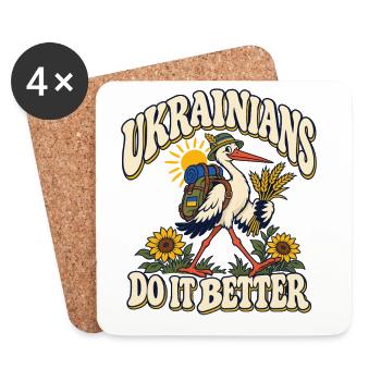 Ukrainischer Storch mit Heimatmotiv - Untersetzer (4er-Set) - Weiß - Vorne
