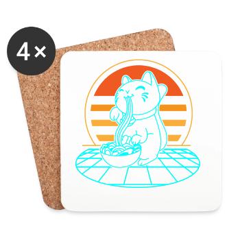 Katze Ramen Retro - Untersetzer (4er-Set) - Weiß - Vorne