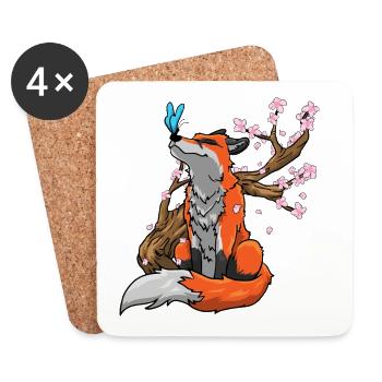 Fuchs Kirschblüten - Untersetzer (4er-Set) - Weiß - Vorne