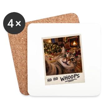 Ho Ho Whoops Katze Selfie Weihnachten - Untersetzer (4er-Set) - Weiß - Vorne
