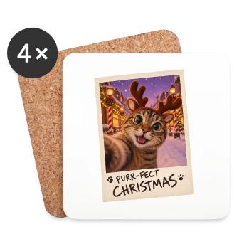 Purr-fect Christmas Katze Selfie - Untersetzer (4er-Set) - Weiß - Vorne