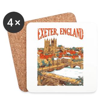 Vintage Exeter England City Skyline Novelty - Untersetzer (4er-Set) - Weiß - Vorne