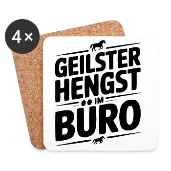 Geiler Hengst im Büro Bürosprüche Mann Lustig Fun - Untersetzer (4er-Set) - Weiß - Vorne