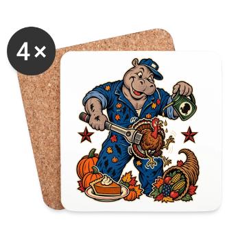 Thanksgiving Nilpferd-Mechaniker mit - Untersetzer (4er-Set) - Weiß - Vorne