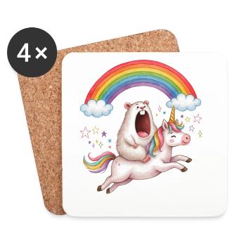 Schreiender Hamster reitet Einhorn Regenbogen - Untersetzer (4er-Set) - Weiß - Vorne
