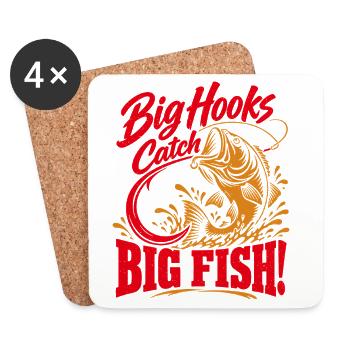 Big Hooks Catch Big Fish – Angler Spruch - Untersetzer (4er-Set) - Weiß - Vorne