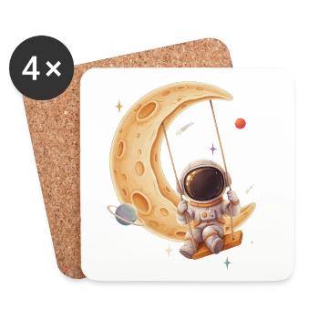 Astronaut schaukelt auf goldenem Halbmond - Untersetzer (4er-Set) - Weiß - Vorne