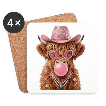 Hochlandrind Cowgirl mit Kaugummiblase - Untersetzer (4er-Set) - Weiß - Vorne