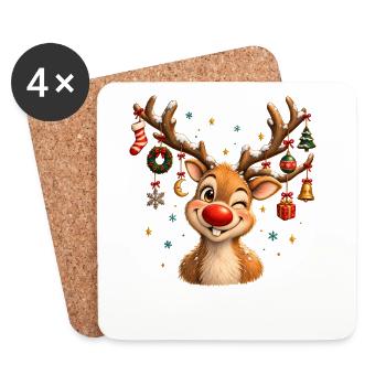 Vintage Christmas Reindeer, Cute Retro Reindeer - Untersetzer (4er-Set) - Weiß - Vorne