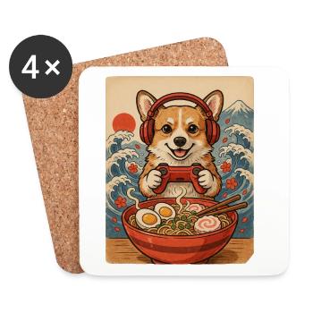 Corgi Gamer mit Controller und Nudelsuppe - Untersetzer (4er-Set) - Weiß - Vorne