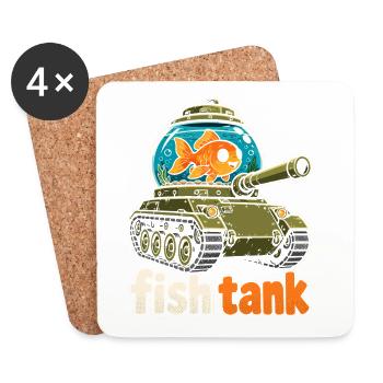 Fisch im Panzer Cartoon - Untersetzer (4er-Set) - Weiß - Vorne