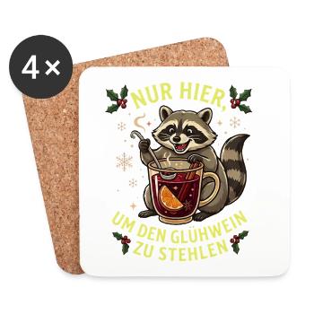 Waschbär mit Glühwein Weihnachtsmarkt Weihnachten - Untersetzer (4er-Set) - Weiß - Vorne