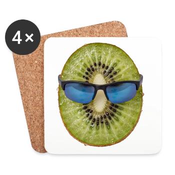 Kiwi mit Sport Sonnenbrille lustiges Obst - Untersetzer (4er-Set) - Weiß - Vorne
