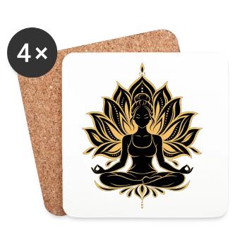 Lotus Mandala mit meditierender Yoga Frau - Untersetzer (4er-Set) - Weiß - Vorne