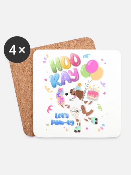 Hurra Hund Party Design - Untersetzer (4er-Set) - Weiß