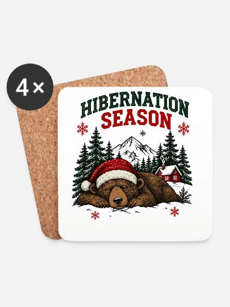 Winterschlafzeit Weihnachtsbären-Design - Untersetzer (4er-Set) - Weiß