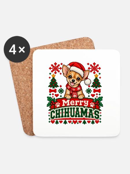Chihuahua - Weihnachtsmotiv in Strickoptik - Untersetzer (4er-Set) - Weiß