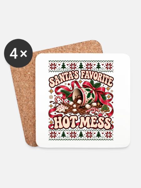 Santa's Favorite Hot Mess Design - Untersetzer (4er-Set) - Weiß