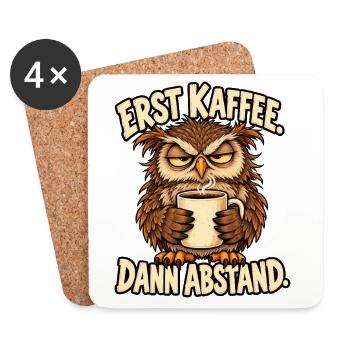 Morgenmuffel Eule mit Kaffee - Untersetzer (4er-Set) - Weiß - Vorne