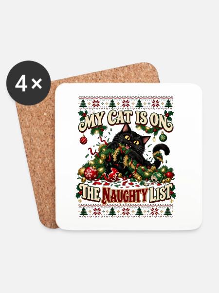 My Cat Is On The Naughty List - Untersetzer (4er-Set) - Weiß