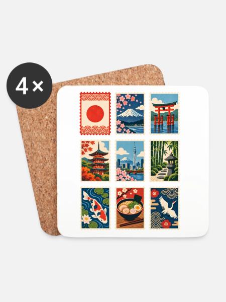 Japan Briefmarken - Untersetzer (4er-Set) - Weiß