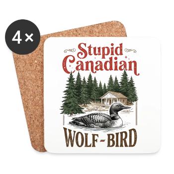 Hockey-Meme „Dummer Kanadischer Wolfsvogel“ - Untersetzer (4er-Set) - Weiß - Vorne