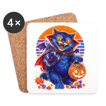 Halloween Vampir-Katze vor Retro-Sonne - Untersetzer (4er-Set) - Weiß - Vorne