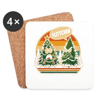 Tannenbäume Lustig Weihnachtsbaum - Untersetzer (4er-Set) - Weiß - Vorne