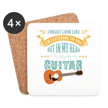 Funny Music Shirt I play my guitar - Coasters (set of 4) - white - Front