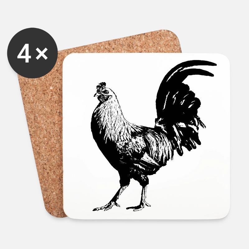Hahn / Gockel / Huhn - Untersetzer (4er-Set) - Weiß