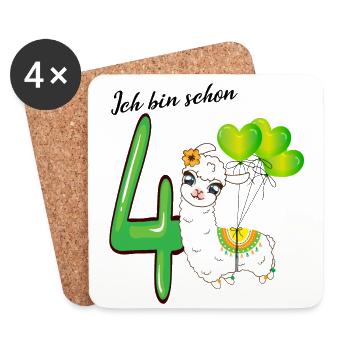 Vierter Geburtstag Ich bin schon vier Jahre - Untersetzer (4er-Set) - Weiß - Vorne